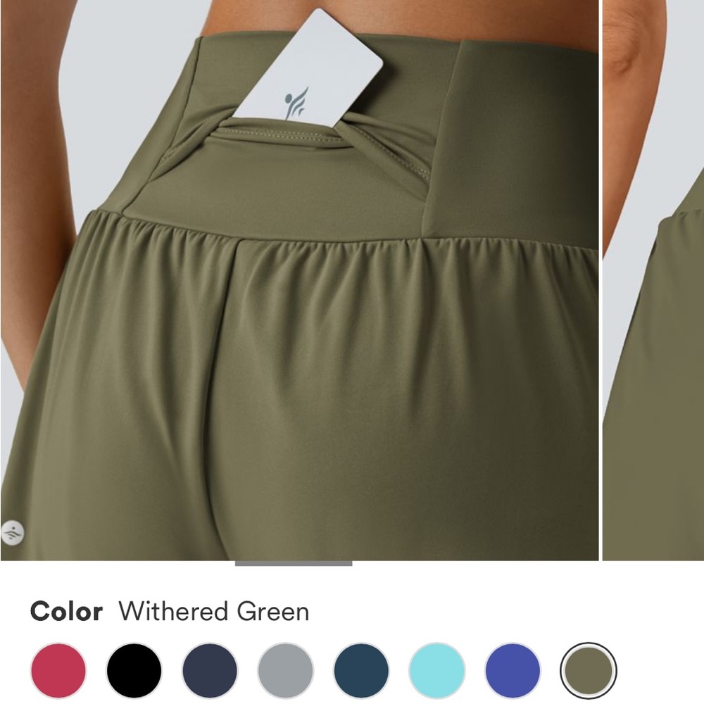 🪅Halara High Waist Dbl Layer Athletic Short SoftlyZero XL olive green 5” inseam - Picture 3 of 6